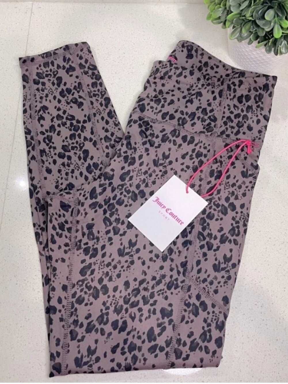 NEW Juicy Couture Sport Leggings Brown & Black Cheetah Print, Women's Size Large
